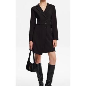 Commense Black Blazer Mini Dress Long Sleeve Tailored Button Front XS